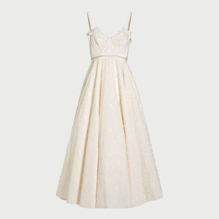 giambattista valli Robe longuette ivoire en popeline brodée avec fleurs