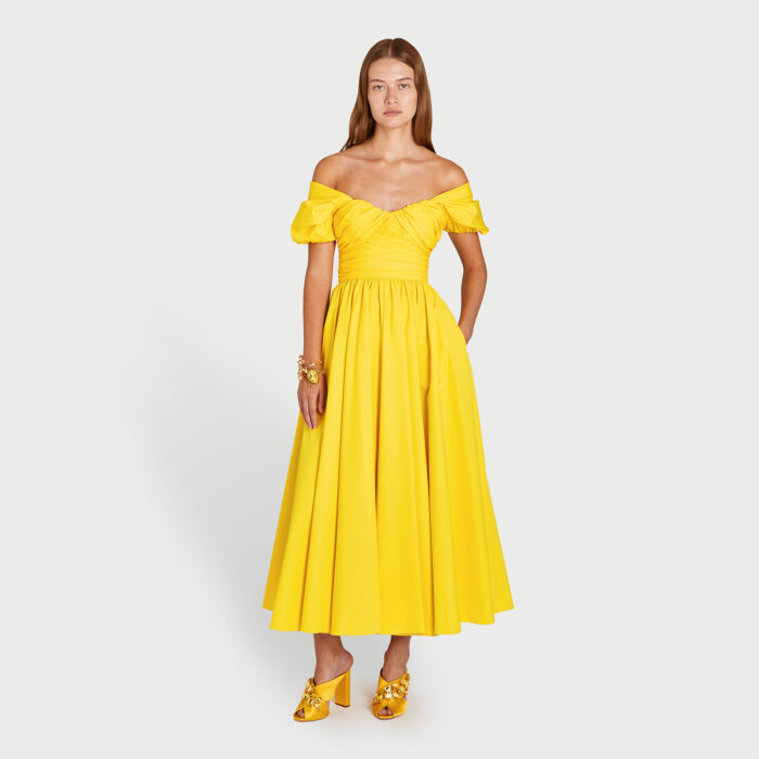 Giambattista Valli Robe Longuette Jaune En Popeline