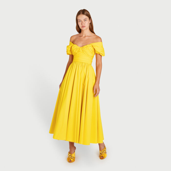 Giambattista Valli Robe Longuette Jaune En Popeline