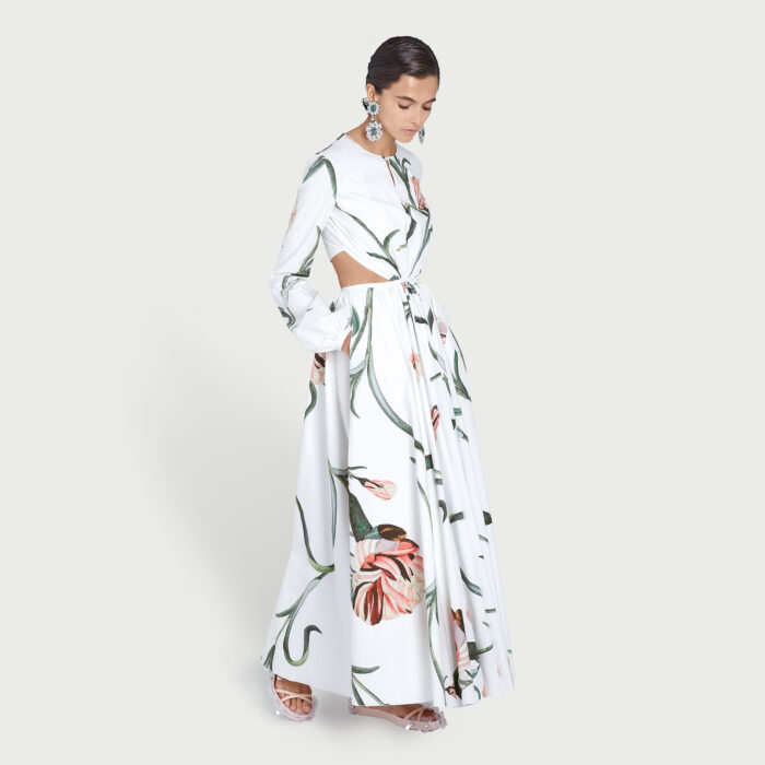 Giambattista Valli Robe Longuette Macro Carnation En Popeline à Découpes