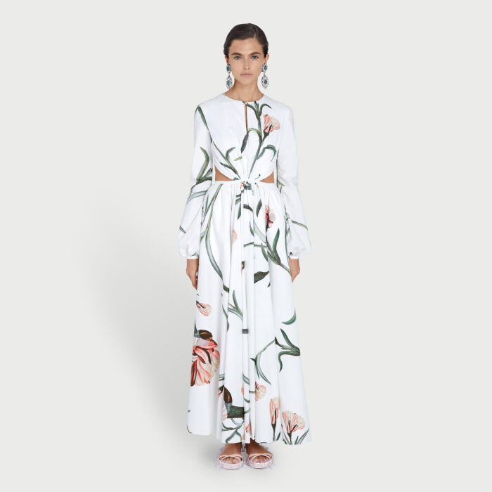 Giambattista Valli Robe Longuette Macro Carnation En Popeline à Découpes