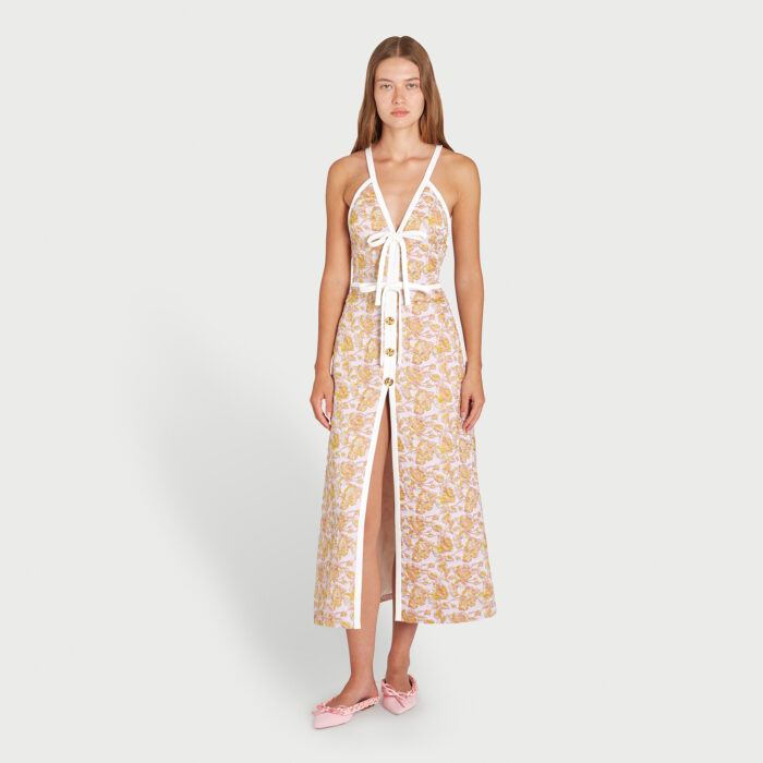 Giambattista Valli Robe Longuette Multicolore Fendue Avec Noeuds