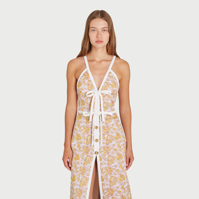 Giambattista Valli Robe Longuette Multicolore Fendue Avec Noeuds