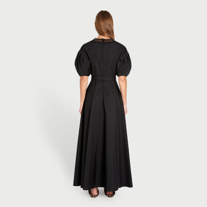 Giambattista Valli Robe Longuette Noire Avec Manches Ballons En Popeline