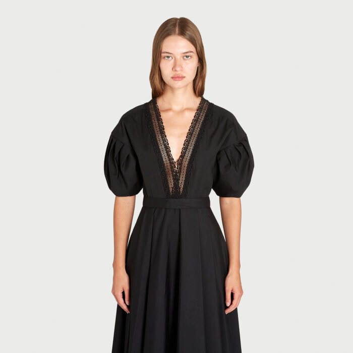 Giambattista Valli Robe Longuette Noire Avec Manches Ballons En Popeline