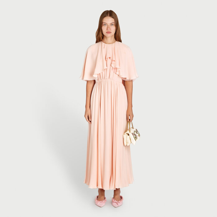 Giambattista Valli Robe Longuette Quartz Rose Mini Cape En Soie