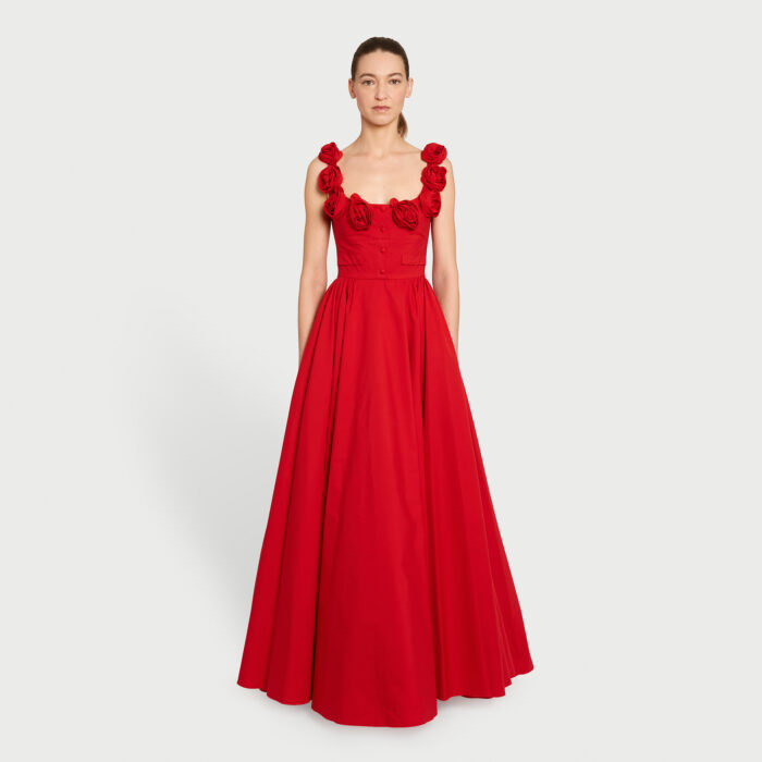 Giambattista Valli Robe Maxi Amarena En Popeline Avec Roses