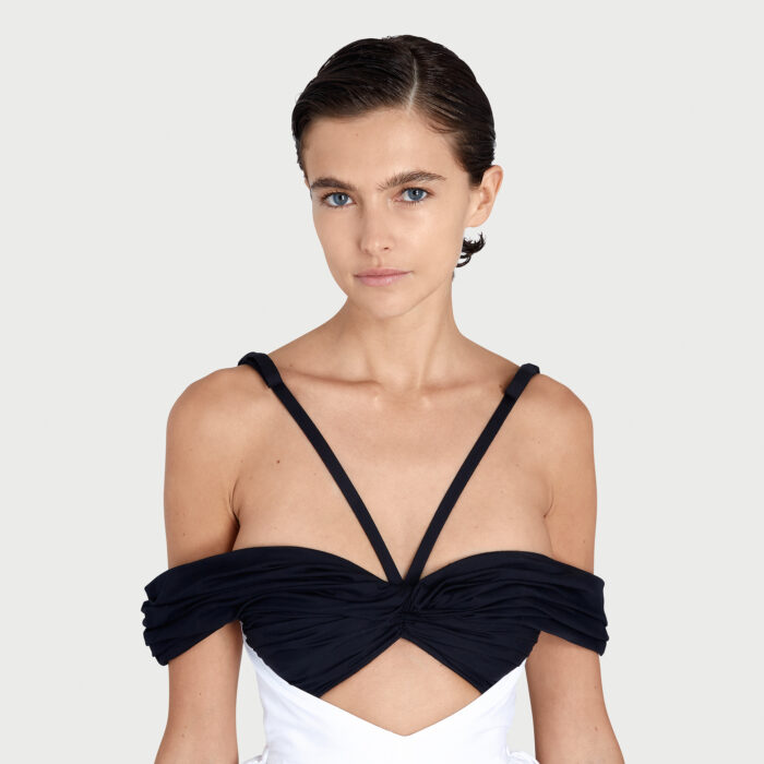 Giambattista Valli Robe Maxi Haut Noir Et Popeline Blanche