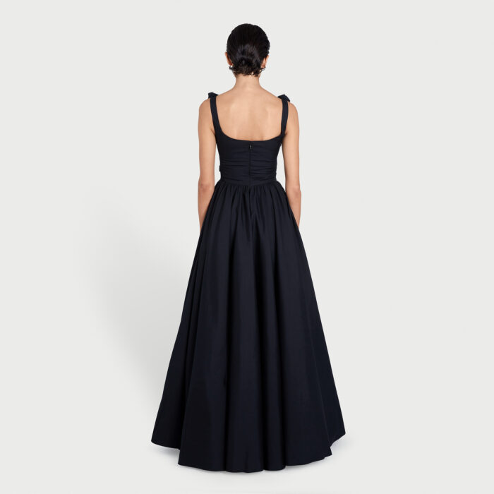 Giambattista Valli Robe Maxi Noire En Popeline Avec Roses