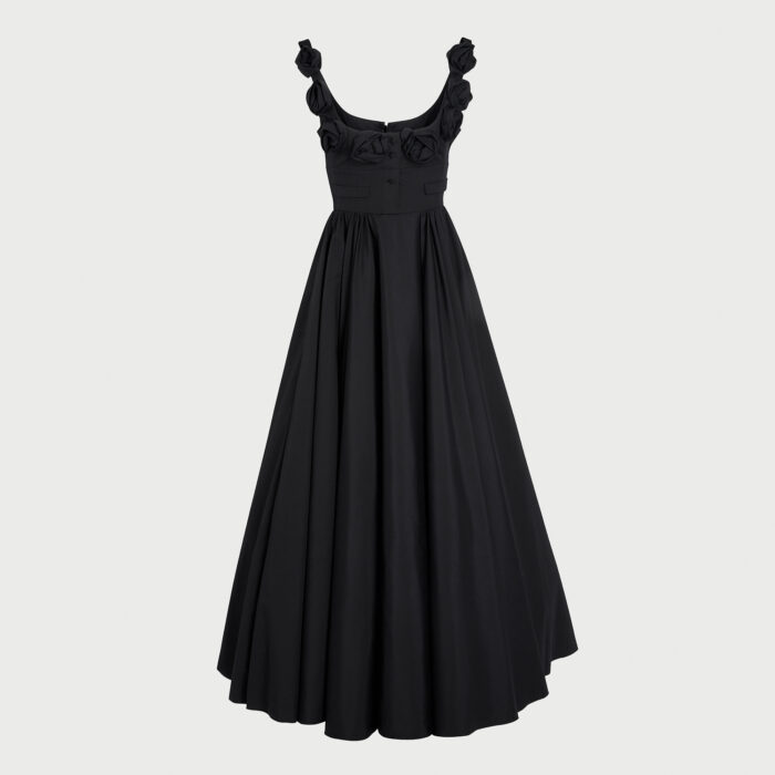 giambattista valli Robe maxi noire en popeline avec roses