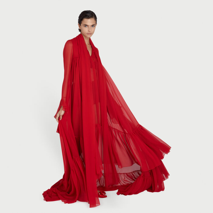 Giambattista Valli Robe Maxi Poppy Red En Soie Et Col Lavalière