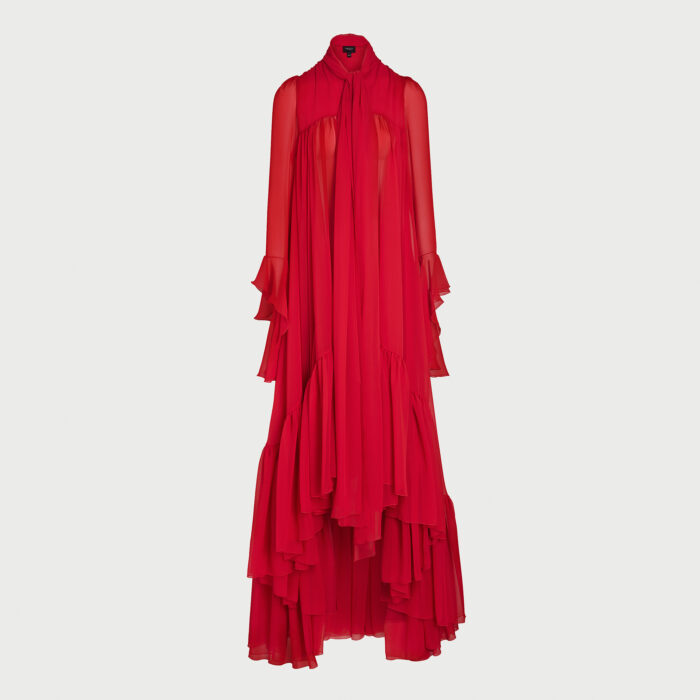 giambattista valli Robe maxi Poppy Red en soie et col lavalière