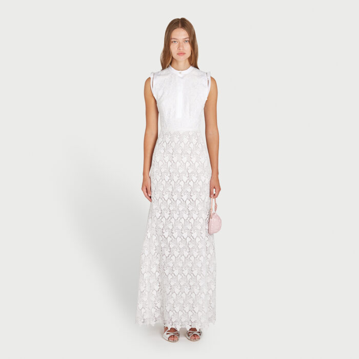 Giambattista Valli Robe Midi Blanche En Macramé Col Mao