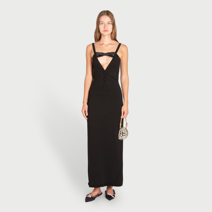 Giambattista Valli Robe Midi En Cachemire Noir Avec Noeud