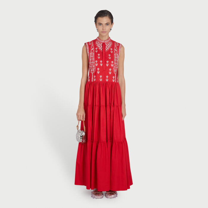 Giambattista Valli Robe Rouge En Popeline Poppy Lamé