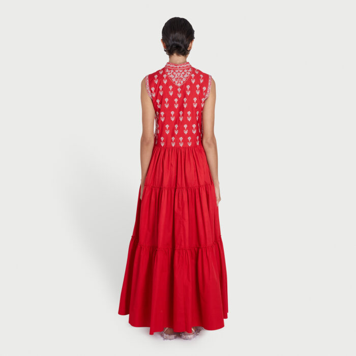 Giambattista Valli Robe Rouge En Popeline Poppy Lamé