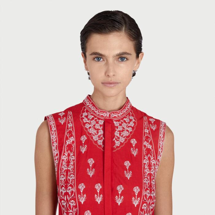 Giambattista Valli Robe Rouge En Popeline Poppy Lamé