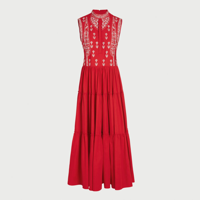 giambattista valli Robe rouge en popeline Poppy Lamé