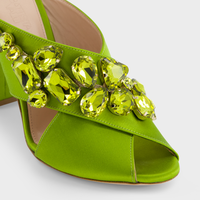 giambattista valli Sandales à talons en satin vert avec strass