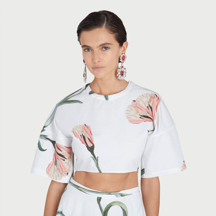 Giambattista Valli Top Court Macro Carnation En Popeline