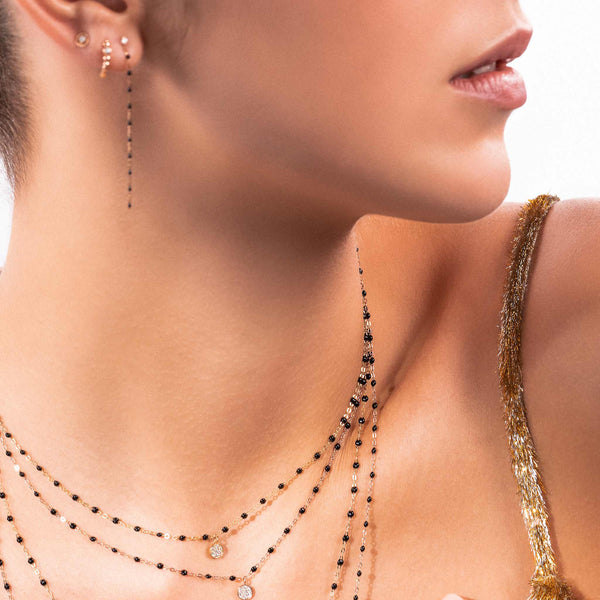 Gigi Clozeau Boucles D'oreilles Noire Gigi Party Diamants Or Rose