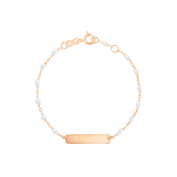 gigi clozeau Bracelet blanc Little Gigi plaque rectangle or rose 13 cm