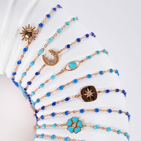 Gigi Clozeau Bracelet Bleu Fluo Soleil Or Rose 17 Cm