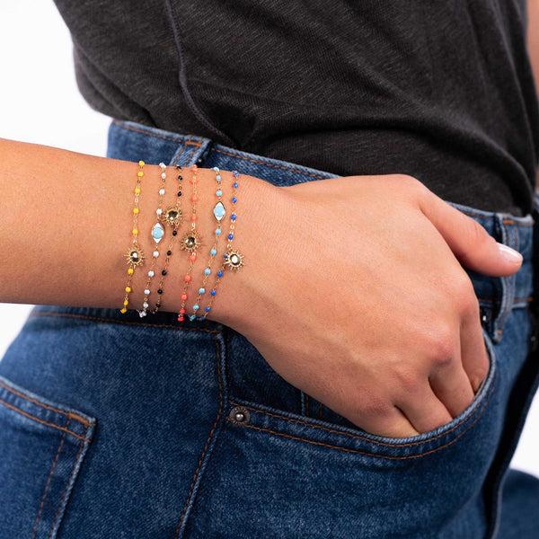 Gigi Clozeau Bracelet Bleu Fluo Soleil Or Rose 17 Cm