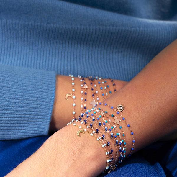 Gigi Clozeau Bracelet Bleu Fluo Soleil Or Rose 17 Cm