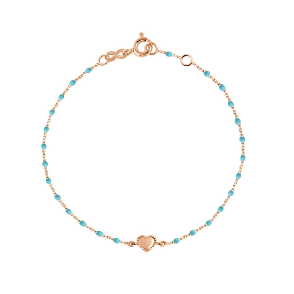 gigi clozeau Bracelet Lucky Coeur or rose et mini perles de résine turquoise 17 cm
