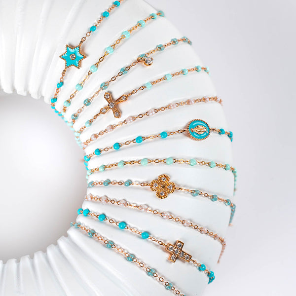 Gigi Clozeau Bracelet Madone Résine Turquoise Vert Or Rose 17 Cm