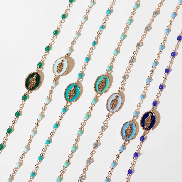 Gigi Clozeau Bracelet Madone Résine Turquoise Vert Or Rose 17 Cm