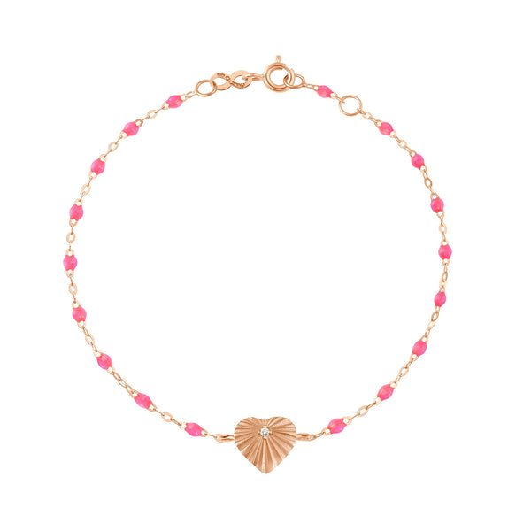 gigi clozeau Bracelet rose fluo Cœur Lumière diamant or rose 17 cm
