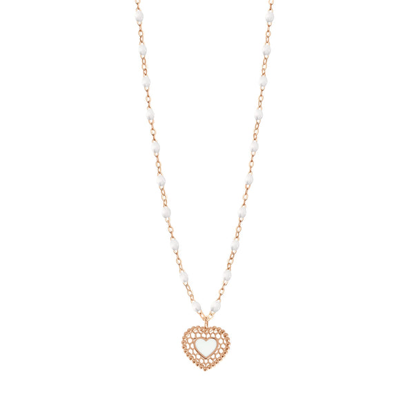 gigi clozeau Collier blanc Cœur Dentelle or rose 42 cm