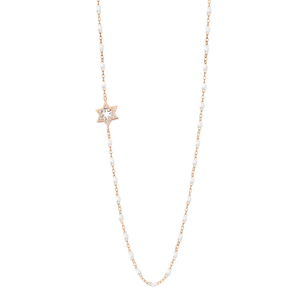 gigi clozeau Collier blanc Etoile de David diamants or rose 42 cm