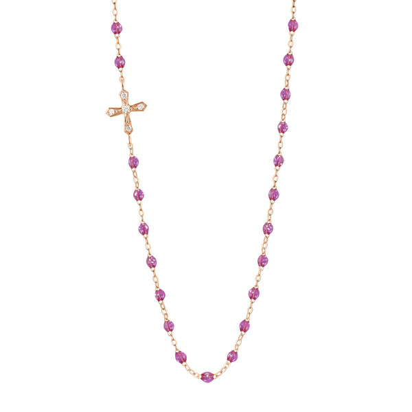 gigi clozeau Collier galaxy Croix Vintage diamants or rose 42 cm