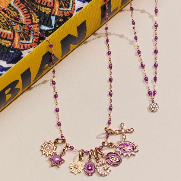 Gigi Clozeau Collier Galaxy Puce Diamants Or Rose 42 Cm