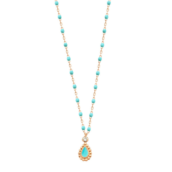 gigi clozeau Collier Lucky Cashmere diamant or rose et mini perles de résine turquoise vert 42 cm
