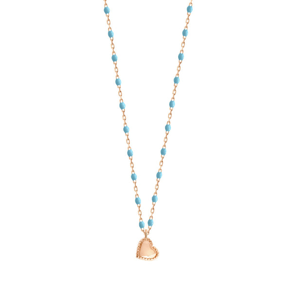 gigi clozeau Collier Lucky Coeur or rose et mini perles de résine turquoise 40 cm