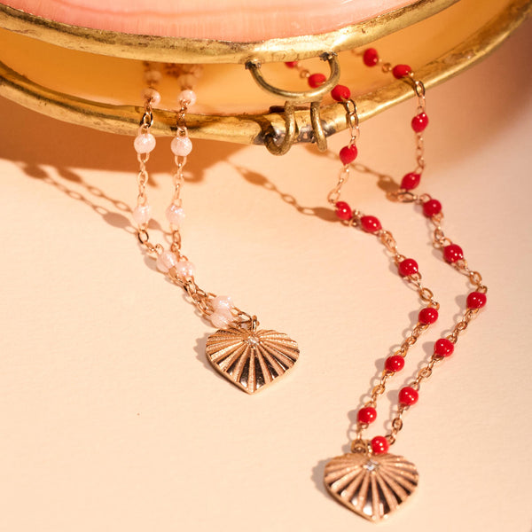 Gigi Clozeau Collier Opale Cœur Lumière Diamant Or Rose 42 Cm