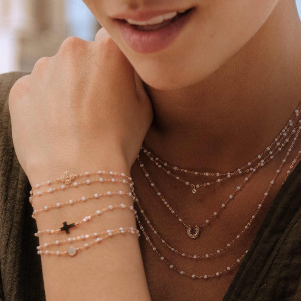 Gigi Clozeau Collier Opale Fer à Cheval Diamants Or Rose 42 Cm