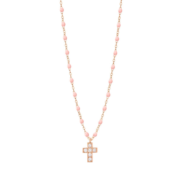 gigi clozeau Collier rose bébé Croix diamants or rose 42 cm