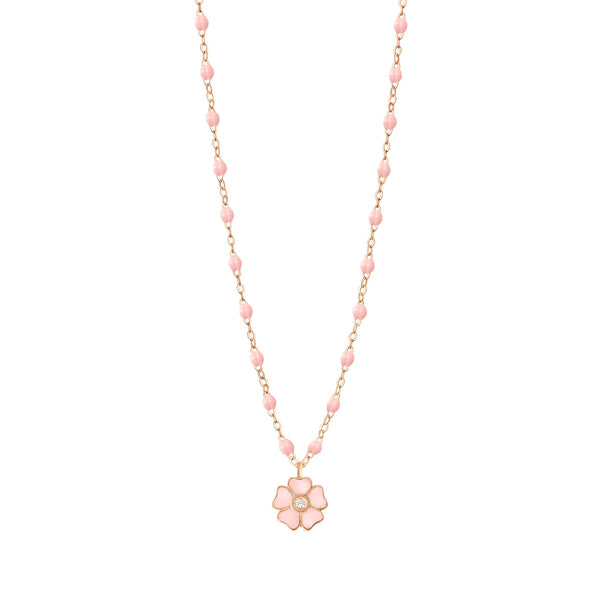 gigi clozeau Collier rose bébé Fleur diamant or rose 42 cm