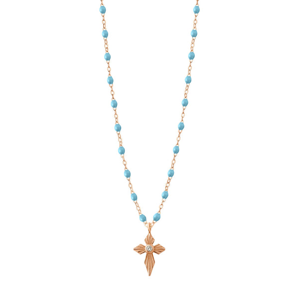 gigi clozeau Collier turquoise Croix Lumière diamant or rose 42 cm