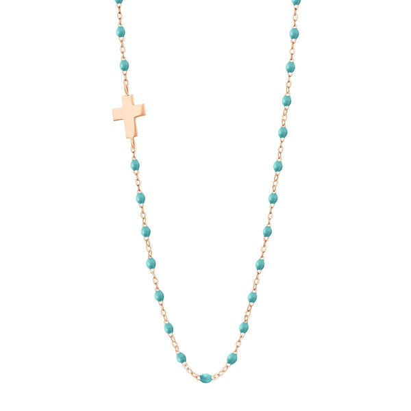 gigi clozeau Collier turquoise vert Croix de côté or rose 42 cm gigi clozeau Collier turquoise vert Croix de côté or rose 42 cm