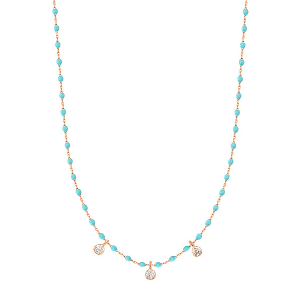 gigi clozeau Collier turquoise vert Mini Gigi or rose 3 diamants 42 cm
