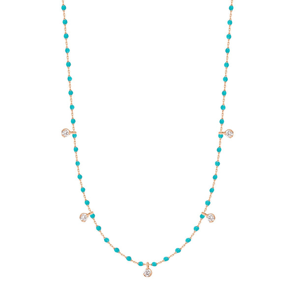 gigi clozeau Collier turquoise vert Mini Gigi or rose 5 diamants 55 cm