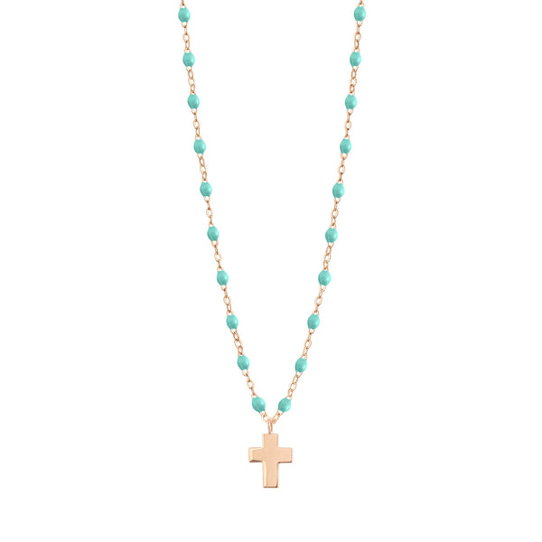 gigi clozeau Collier vert d'eau Croix Classique Gigi or rose 42 cm