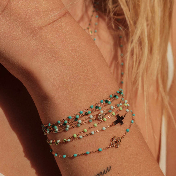 Gigi Clozeau Bracelet Jade Croix Or Rose 17cm