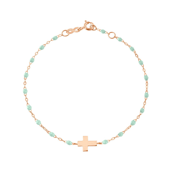 gigi clozeau Bracelet jade Croix or rose 17cm